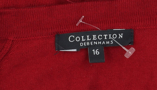 Debenhams Women Red Beaded Open Knit Shrug Size 16