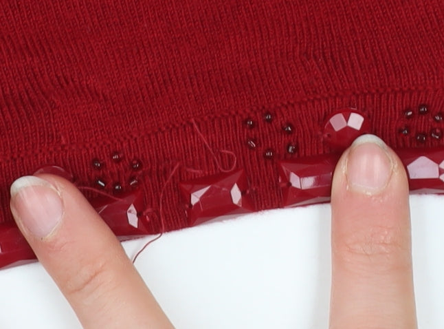 Debenhams Women Red Beaded Open Knit Shrug Size 16