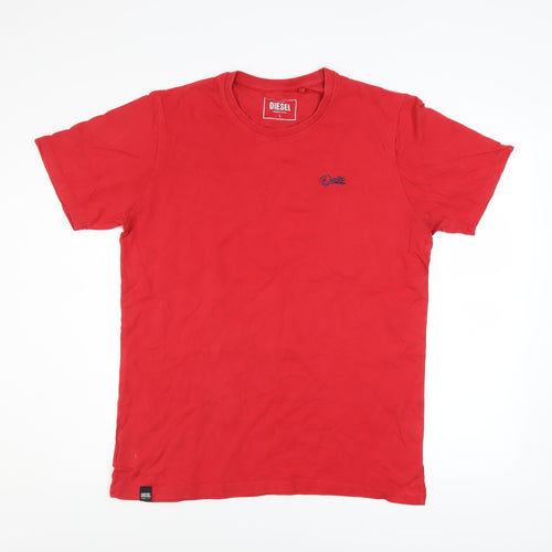 Diesel Men’s Red Cotton Crew Neck Short Sleeve T-Shirt L