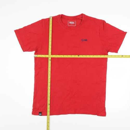 Diesel Men’s Red Cotton Crew Neck Short Sleeve T-Shirt L