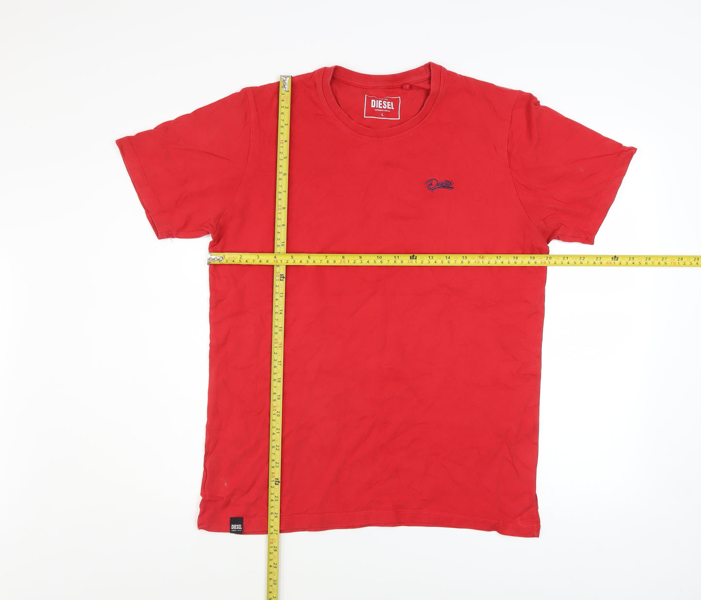 Diesel Men’s Red Cotton Crew Neck Short Sleeve T-Shirt L