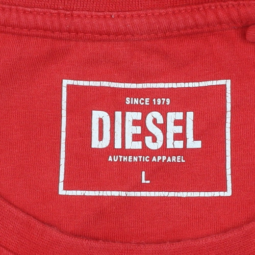Diesel Men’s Red Cotton Crew Neck Short Sleeve T-Shirt L