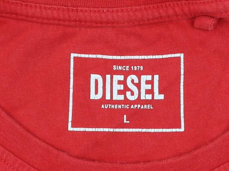 Diesel Men’s Red Cotton Crew Neck Short Sleeve T-Shirt L