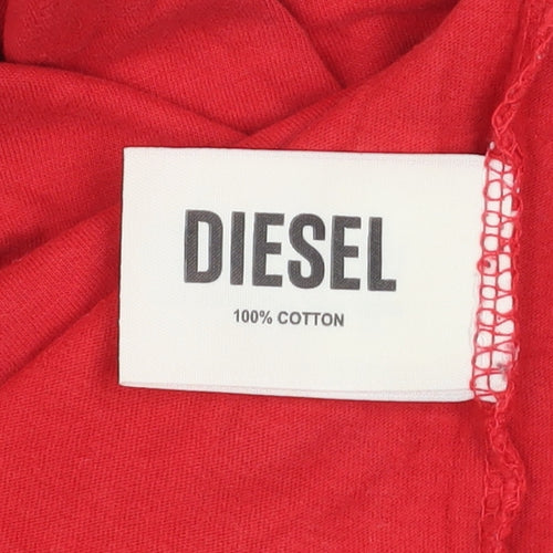 Diesel Men’s Red Cotton Crew Neck Short Sleeve T-Shirt L