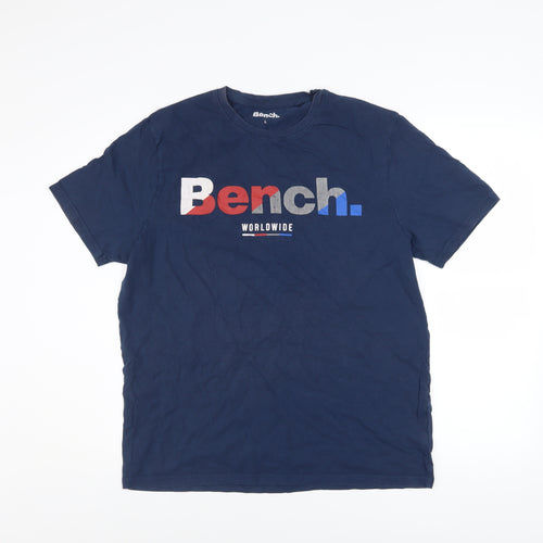 Bench Men Blue Logo Graphic Cotton Crew Neck T-Shirt Size L