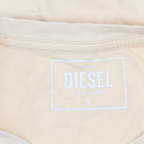 Diesel Men's Beige Cotton Crew Neck Short Sleeve T-Shirt L