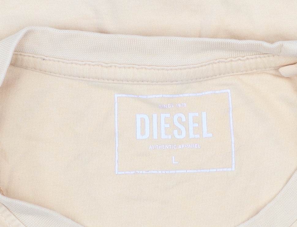 Diesel Men's Beige Cotton Crew Neck Short Sleeve T-Shirt L