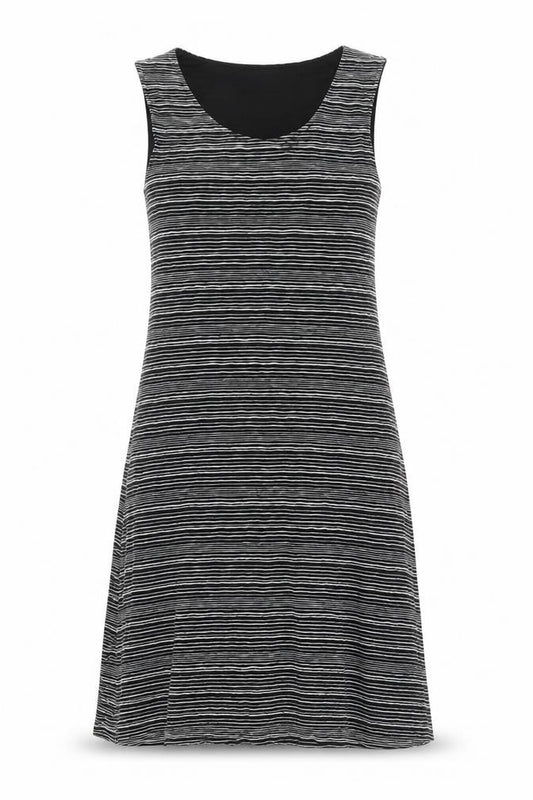 Front view of Evelin Brandt Berlin Women's Black Striped Tank Dress, size 10