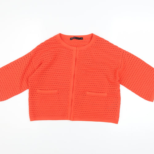 Karen Millen Women’s Orange 3/4 Sleeve Open Knit Cardigan Size 10