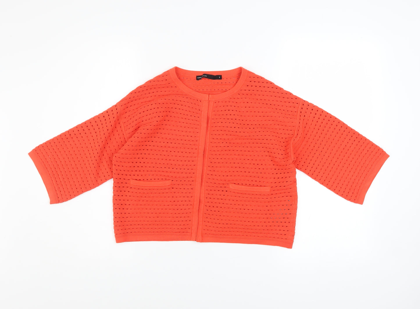 Karen Millen Women’s Orange 3/4 Sleeve Open Knit Cardigan Size 10
