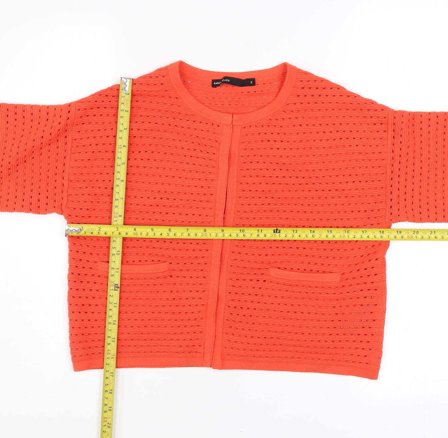 Karen Millen Women’s Orange 3/4 Sleeve Open Knit Cardigan Size 10