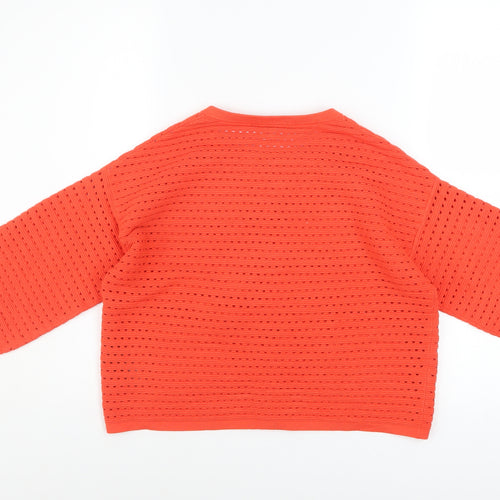Karen Millen Women’s Orange 3/4 Sleeve Open Knit Cardigan Size 10