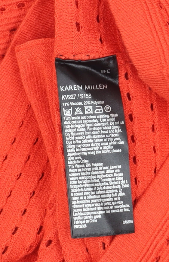 Karen Millen Women’s Orange 3/4 Sleeve Open Knit Cardigan Size 10