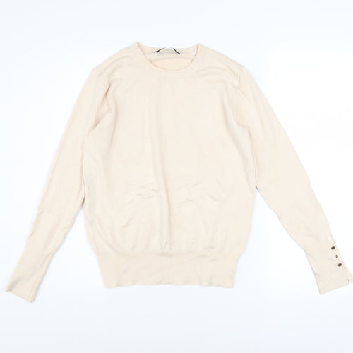 Zara Women’s Beige Crew Neck Long Sleeve Pullover Jumper Size 12