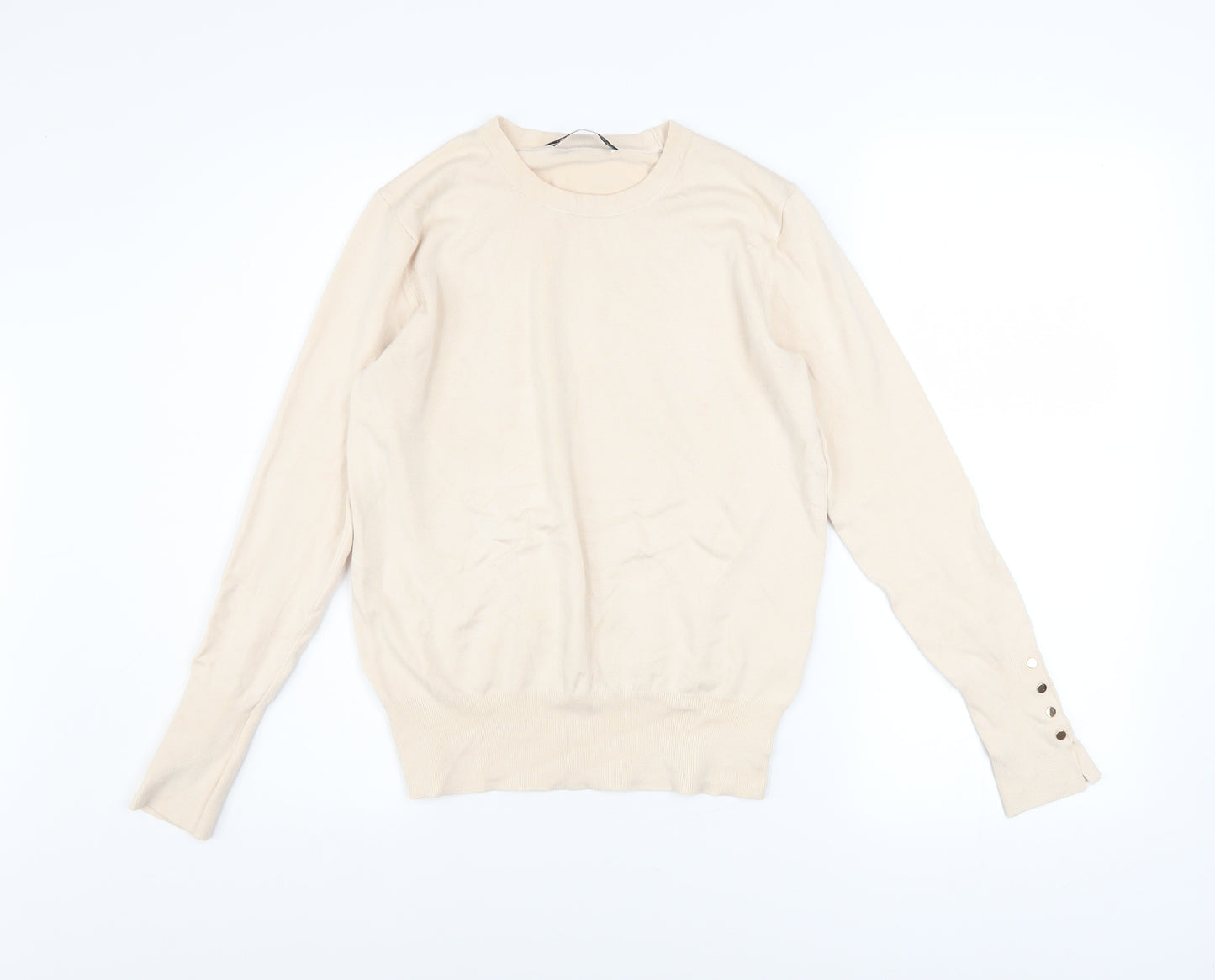 Zara Women’s Beige Crew Neck Long Sleeve Pullover Jumper Size 12