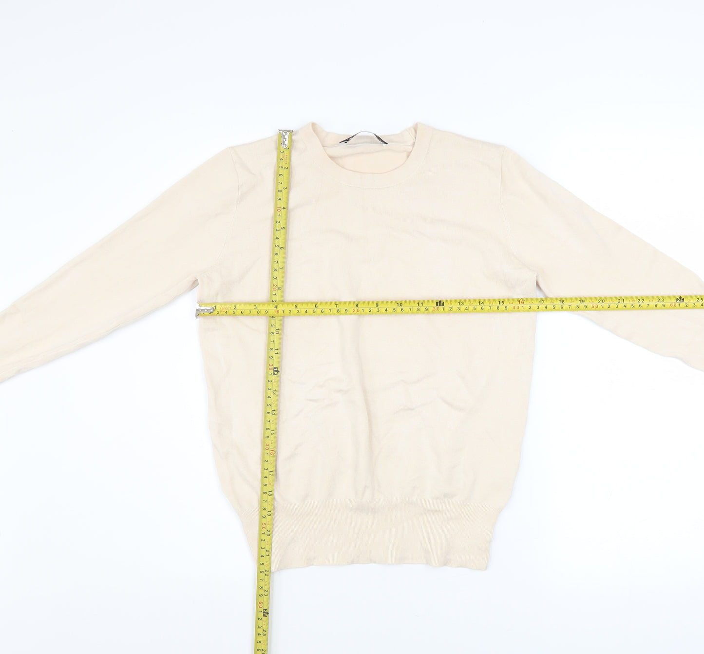 Zara Women’s Beige Crew Neck Long Sleeve Pullover Jumper Size 12