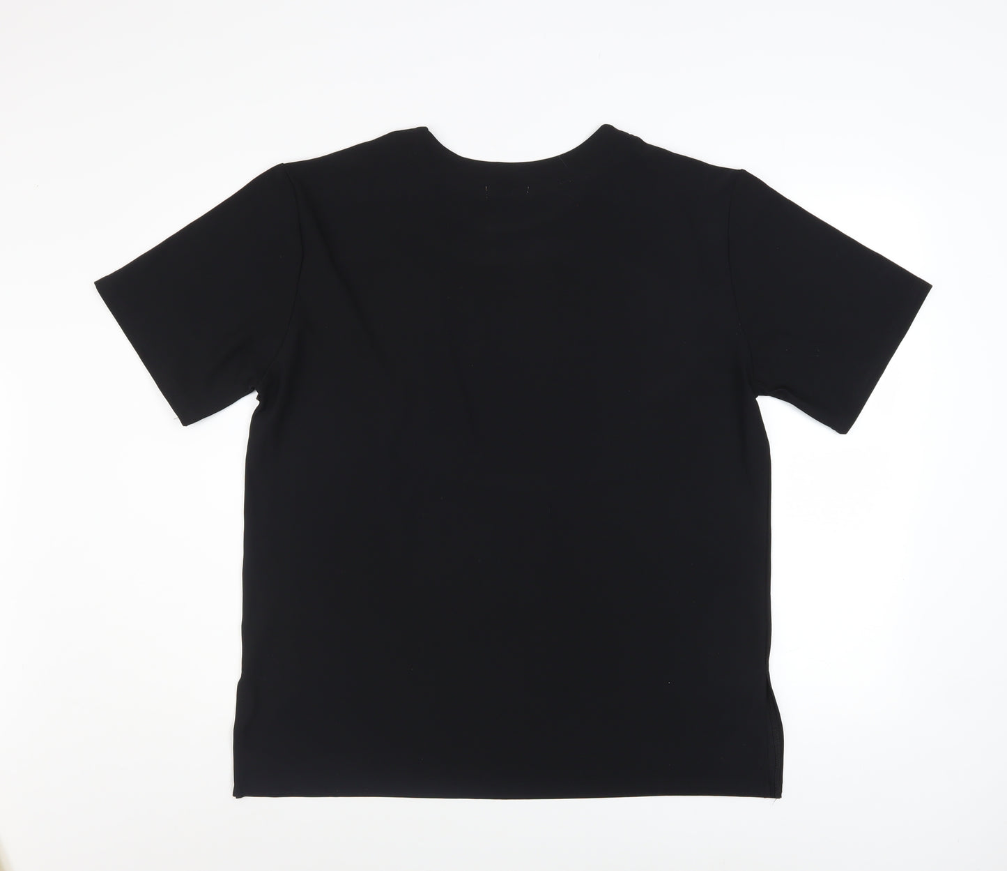 AoErDuo Women's Black Viscose Rhinestone Rose T-Shirt L/XL