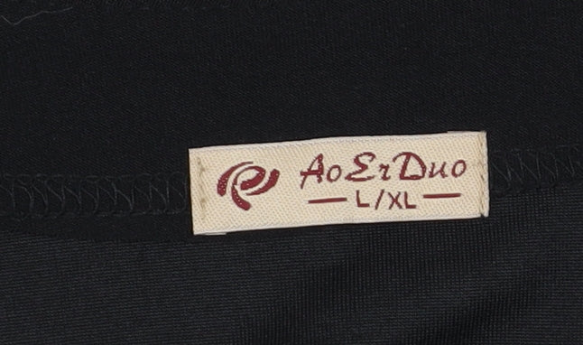 AoErDuo Women's Black Viscose Rhinestone Rose T-Shirt L/XL