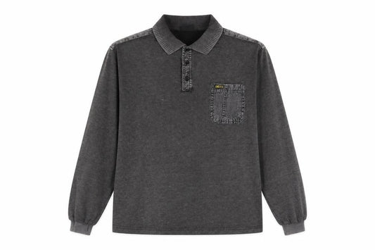 Front view of Kalamton Men's Grey Long Sleeve Collared Button-Up Shirt, size M