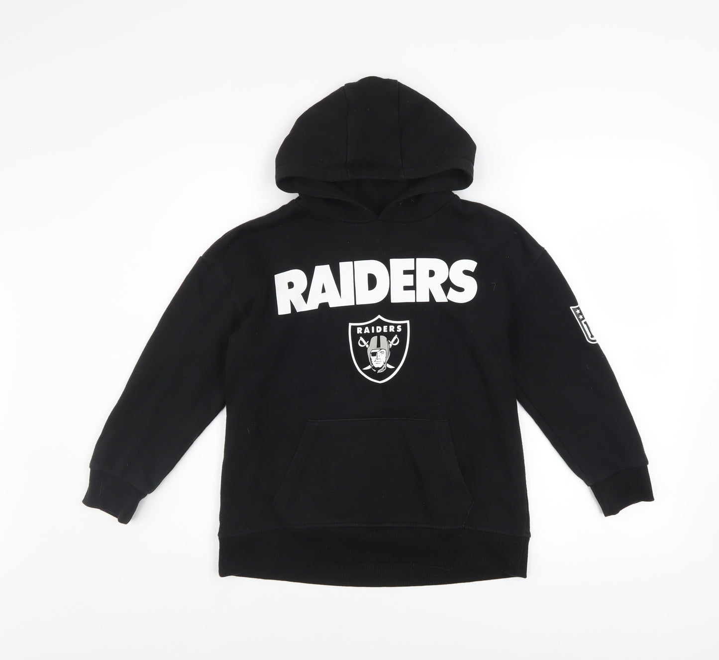NFL Team Apparel Boys Black Raiders Pullover Fleece Hoodie 9-10 Years