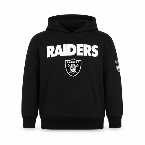 NFL Team Apparel Boys Black Raiders Pullover Fleece Hoodie 9-10 Years