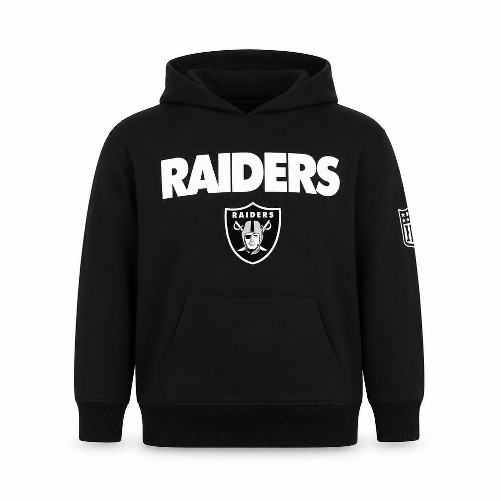 NFL Team Apparel Boys Black Raiders Pullover Fleece Hoodie 9-10 Years