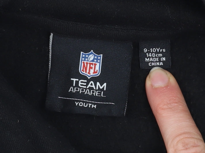NFL Team Apparel Boys Black Raiders Pullover Fleece Hoodie 9-10 Years