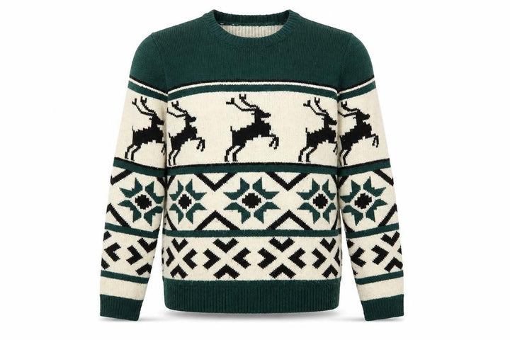 Topman Men’s Green Christmas Reindeer Fair Isle Wool Blend Jumper M