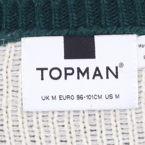 Topman Men’s Green Christmas Reindeer Fair Isle Wool Blend Jumper M