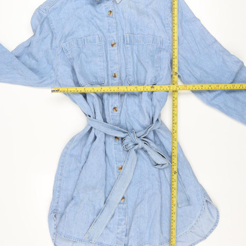 ASOS DESIGN Womens Blue Denim Shirt Dress UK 10 Long Sleeve Belted