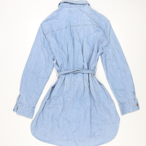 ASOS DESIGN Womens Blue Denim Shirt Dress UK 10 Long Sleeve Belted