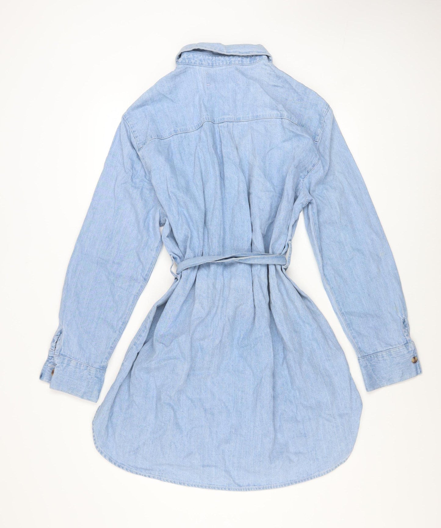 ASOS DESIGN Womens Blue Denim Shirt Dress UK 10 Long Sleeve Belted