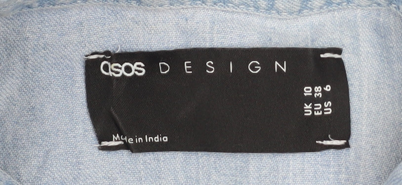 ASOS DESIGN Womens Blue Denim Shirt Dress UK 10 Long Sleeve Belted