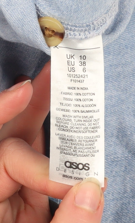 ASOS DESIGN Womens Blue Denim Shirt Dress UK 10 Long Sleeve Belted