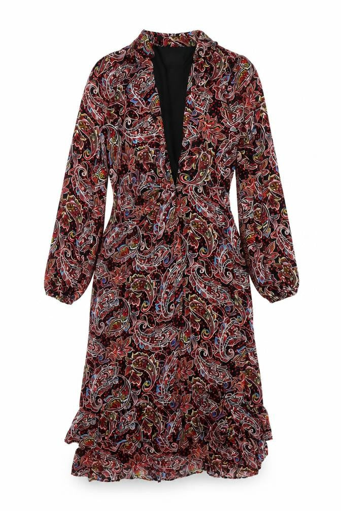 Front view of Savida Women Multicoloured Paisley Midi Wrap Dress, size 10