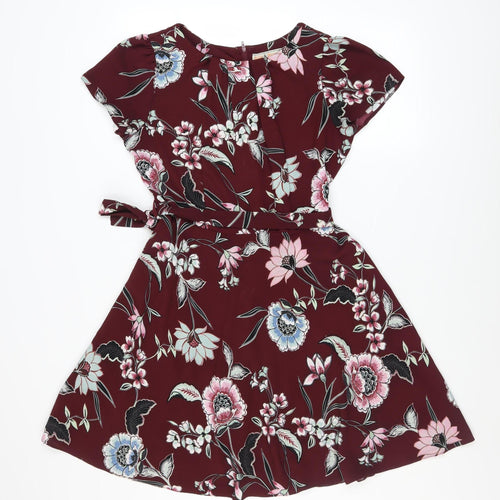 Billie & Blossom Petite Women's Red Floral Fit & Flare Dress UK 12