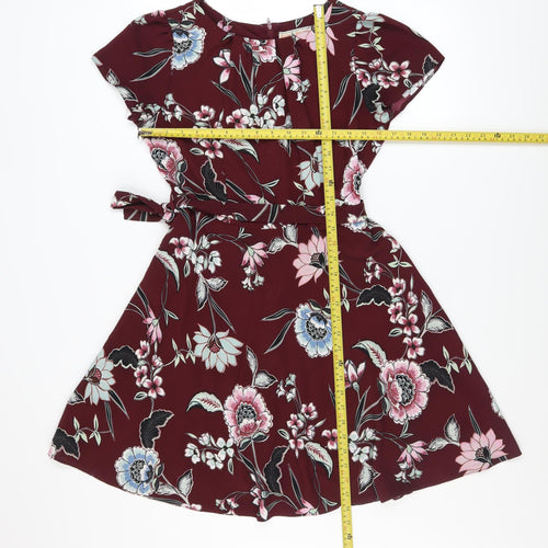 Billie & Blossom Petite Women's Red Floral Fit & Flare Dress UK 12