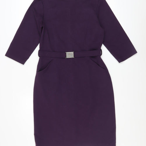 Luke Lovely Women's Purple Sheath Belted Knee Length Dress Size 8