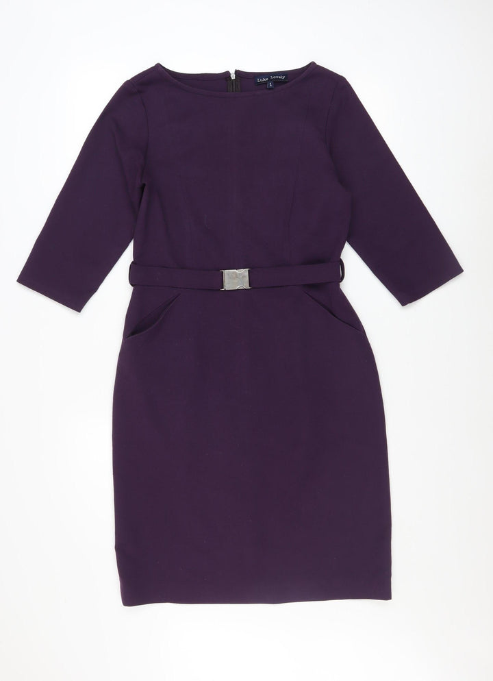 Luke Lovely Women's Purple Sheath Belted Knee Length Dress Size 8