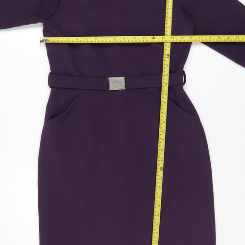 Luke Lovely Women's Purple Sheath Belted Knee Length Dress Size 8
