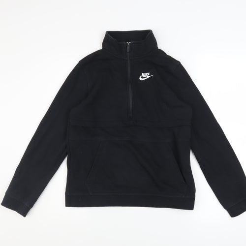 Nike Boys Black L 1/2 Zip Pullover Sweatshirt Cotton Blend Logo Top