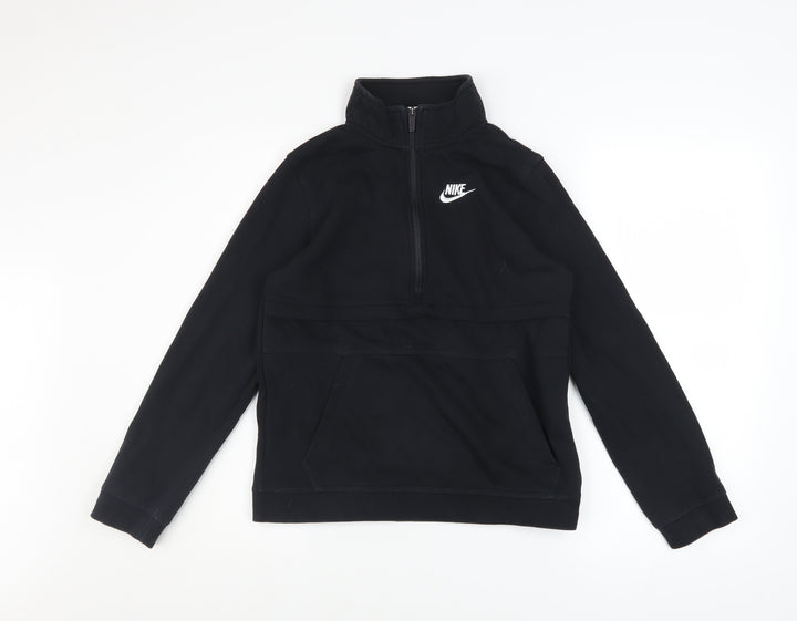 Nike Boys Black L 1/2 Zip Pullover Sweatshirt Cotton Blend Logo Top