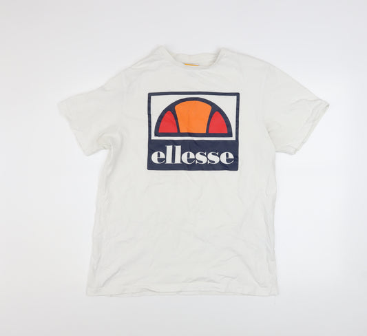 Ellesse Men's White Medium Graphic Logo Cotton T-Shirt
