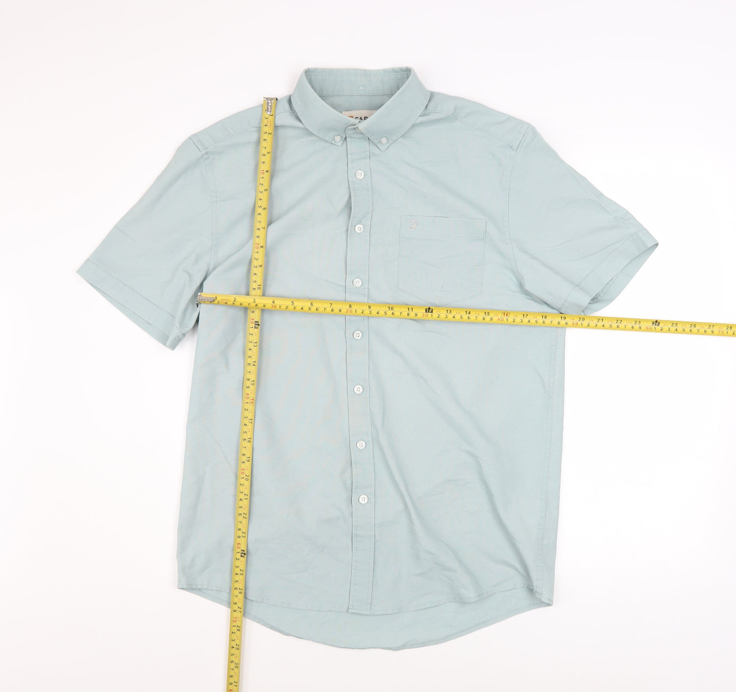 Farah Men's Green Slim Fit Short Sleeve Button-Up Shirt M