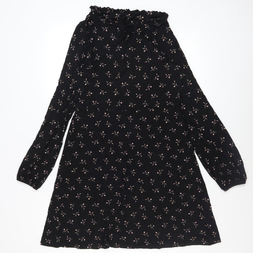 Next Women's Black Floral A-Line Knee Length Dress Size 10