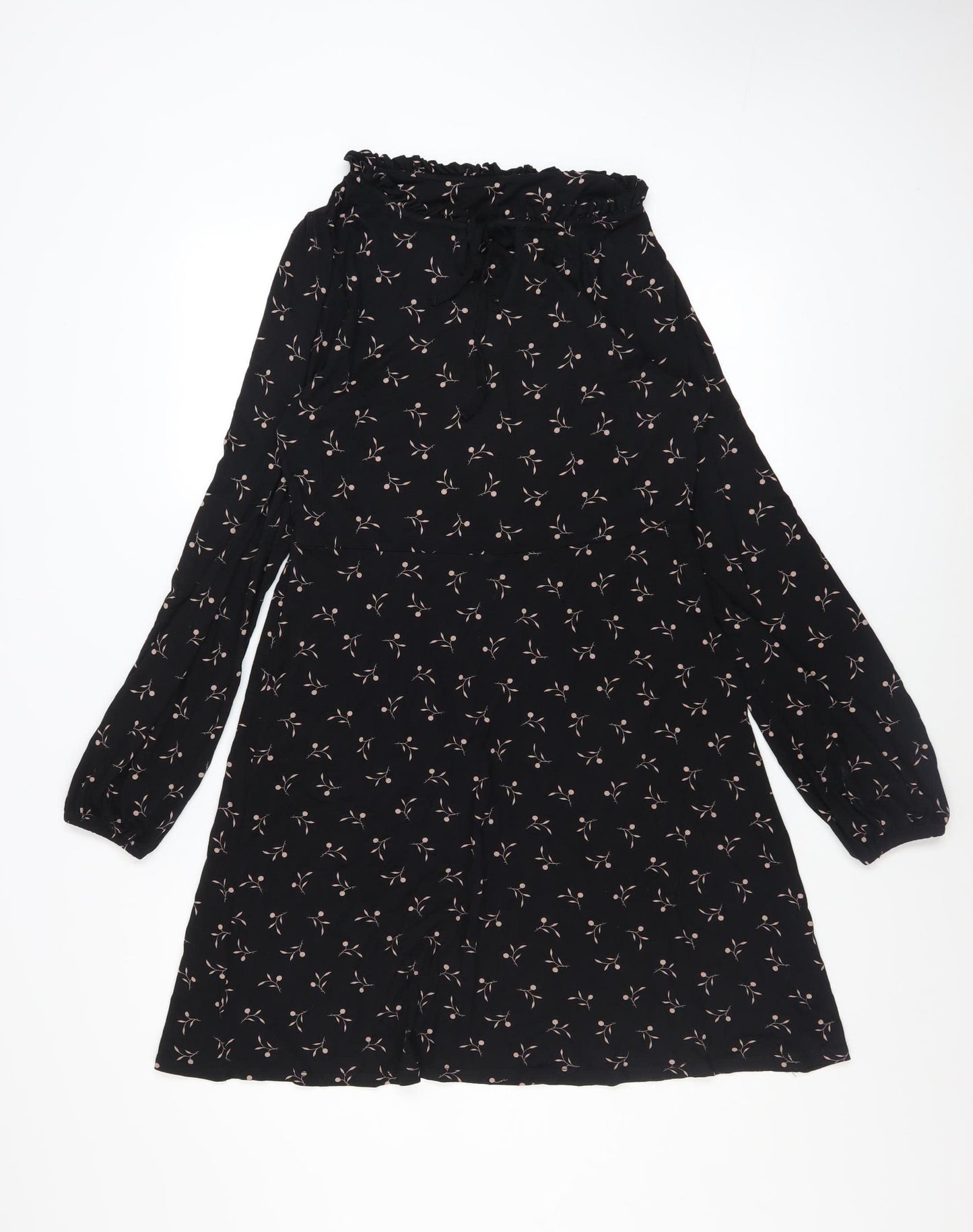 Next Women's Black Floral A-Line Knee Length Dress Size 10