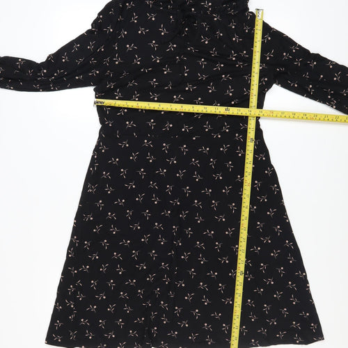 Next Women's Black Floral A-Line Knee Length Dress Size 10