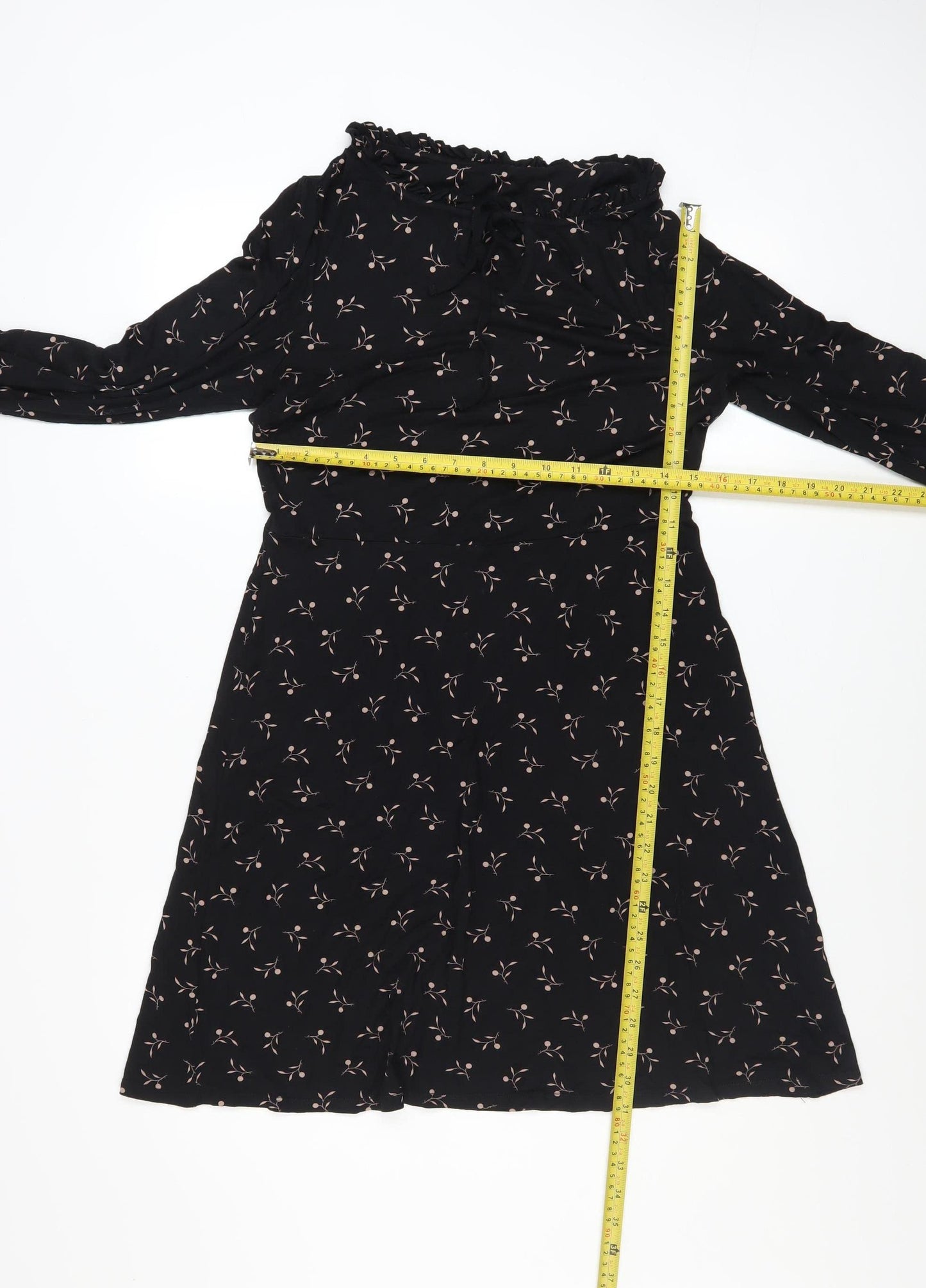Next Women's Black Floral A-Line Knee Length Dress Size 10