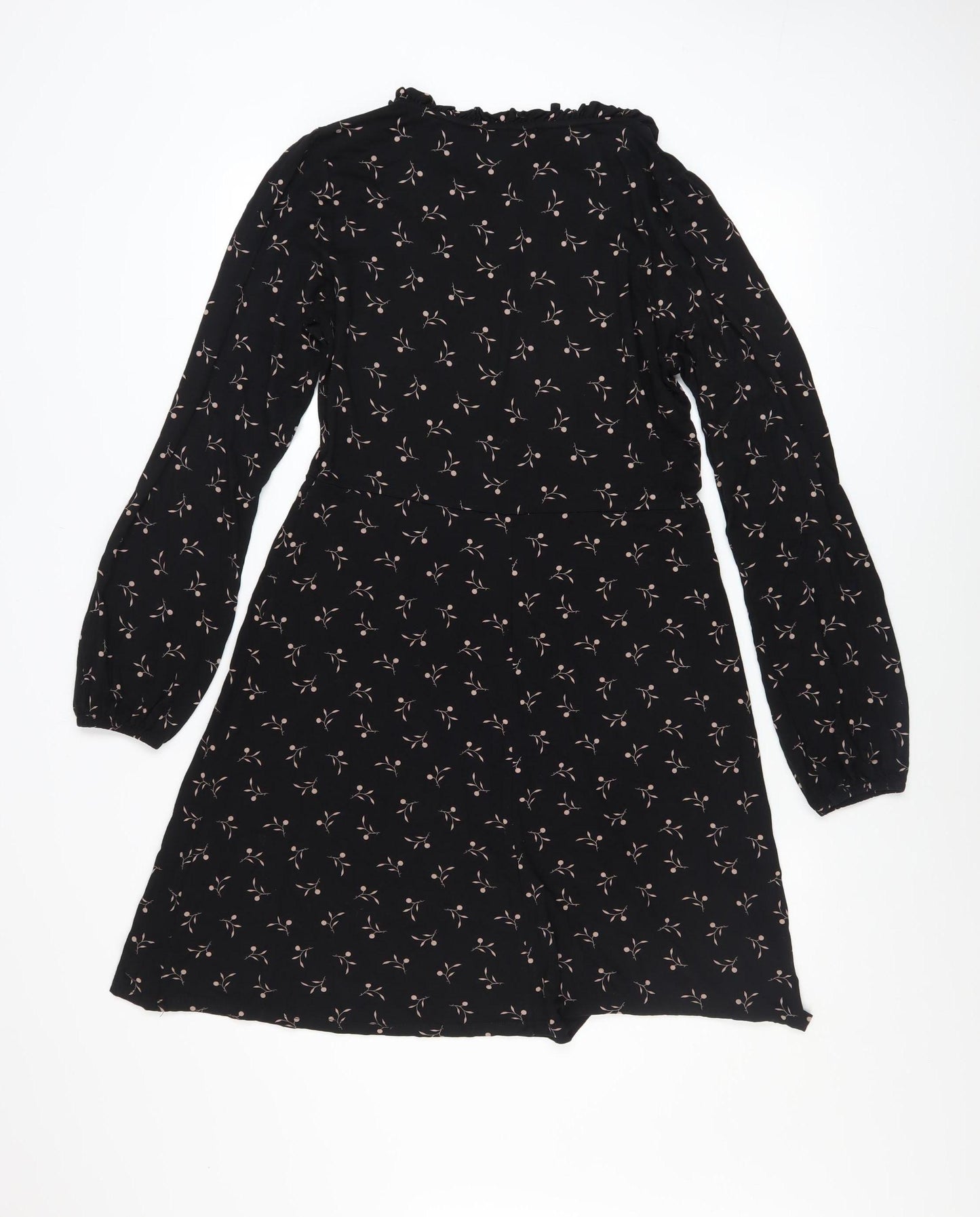 Next Women's Black Floral A-Line Knee Length Dress Size 10