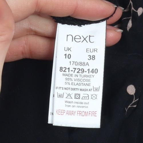 Next Women's Black Floral A-Line Knee Length Dress Size 10